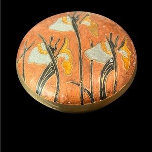 vintage cloisonné brass plate or bowl, likely produced in India around the 1960s